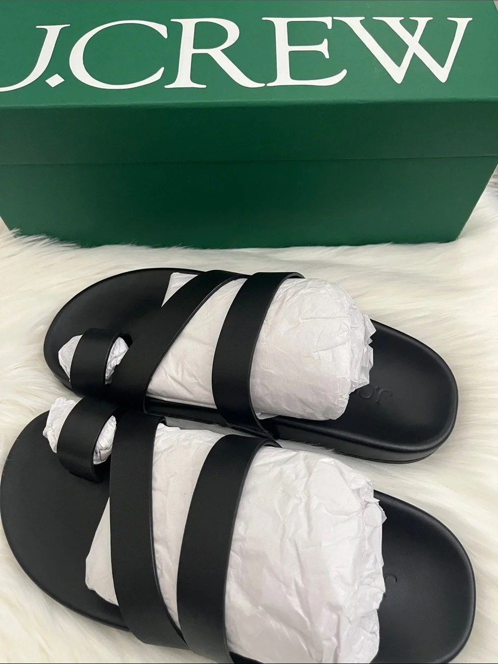 J. Crew Black Triple-Strap Slide Sandals